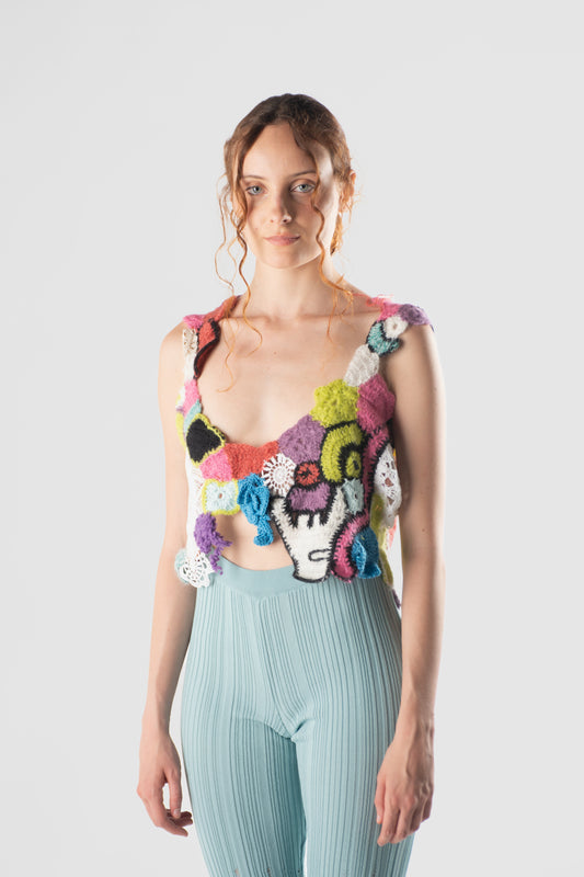 Top patch uncinetto multicolor